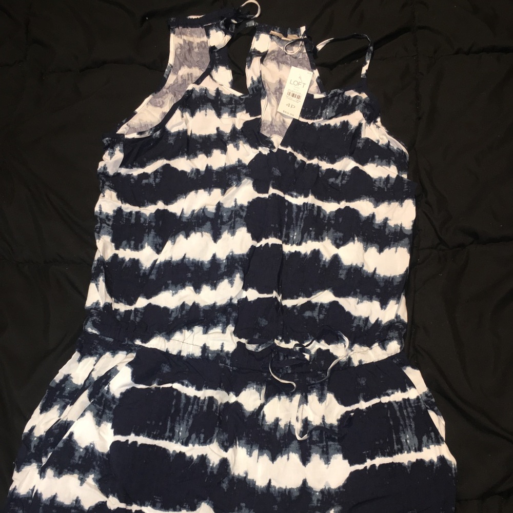 LOFT Navy & White Tie Die Romper